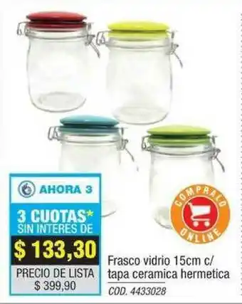 Frasco Vidrio 15cm C Tapa Ceramica Hermetica