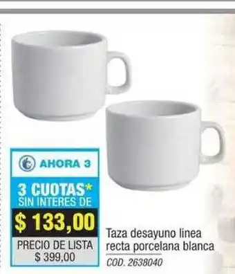 Rio Shop Deco Taza Desayuno Linea Recta Porcelana Blanca oferta
