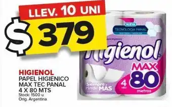 Carrefour Papel higiénico higienol 4 c 80mts oferta