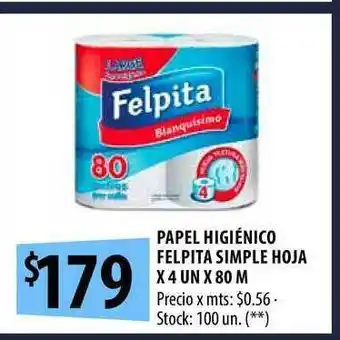 Punto Mayorista Papel Higiénico Felpita Simple Hoja x 4 un x 80m oferta