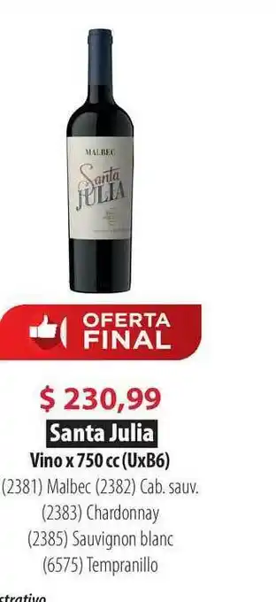 Parodi Santa Julia Vino X 759 Cc oferta