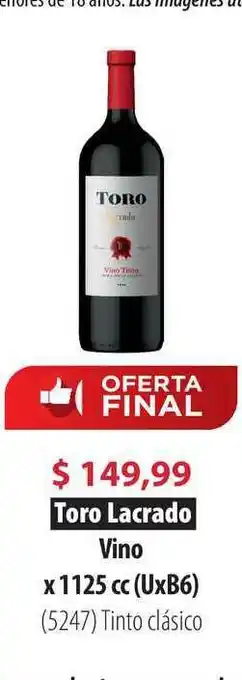 Parodi Toro Lacrado Vino X1125 Cc Tinto Clásico oferta