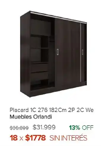 Megatone Muebles Orlandi Placard 1C 276 182cm 2p 2C We oferta