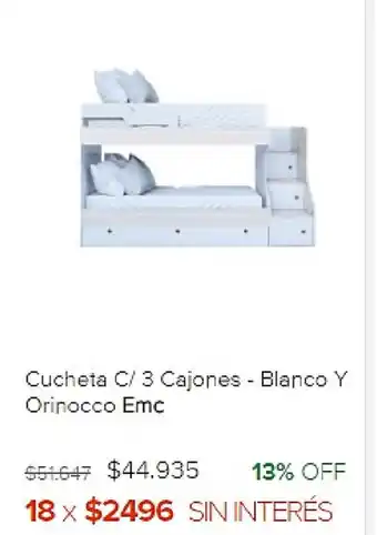 Cucheta C/3 Cajones- Blanco Y Orinocco EMC