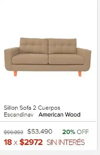 American Wood Sillon Sofa 2 Cuerpos Escandinav