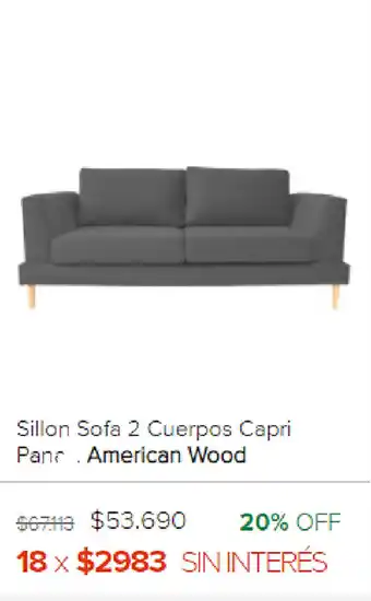 Megatone American Wood Sillon Sofa 2 Cuerpos Capri Pana oferta