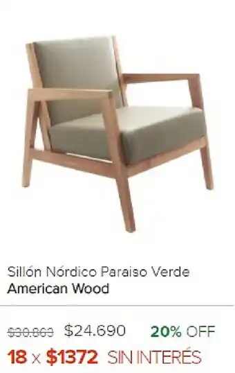 Megatone American Wood Sillón Nórdico Paraiso Verde oferta