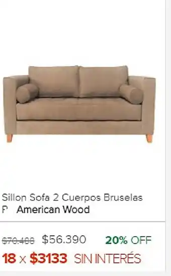 Megatone American Wood Sillon Sofa 2 Cuerpos Bruselas Pana oferta