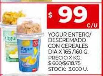Supermercados DIA Yogur entero descremado con cereales dia oferta