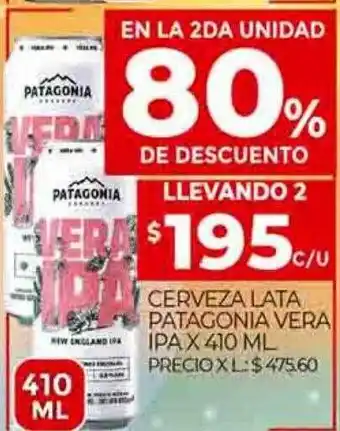 Supermercados DIA Cerveza lata patagonia vera ipa en la 2da unidad 80% de descuento oferta