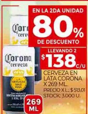 Supermercados DIA Cerveza en lata corona en la 2da unidad 80% de descuento oferta