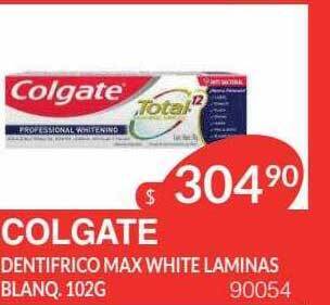 Masivos Colgate dentifrico max white laminas blanq oferta