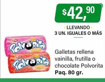 Supermercados Damesco Galletas rellena vainilla, frutilla o chocolate polvorita oferta