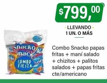 Supermercados Damesco Combo snacko papas fritas + maní salado + chizitos + palitos salados + papas fritas cte americano oferta