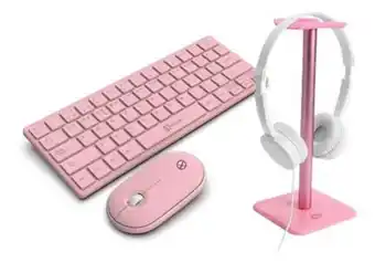 Frávega Combo xinua rosa mini teclado + mouse + soporte auriculares oferta