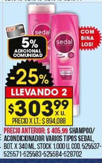 Coto Shampoo/Acondicionador Varios Tipos Sedal oferta