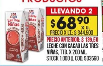 Coto Leche Con Cacao Las Tres Niñas oferta