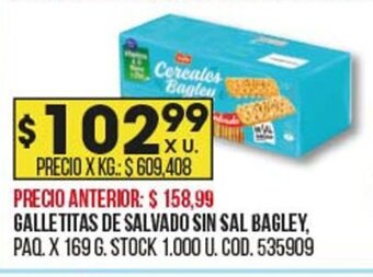 Coto Galletitas de Salvado Sin Sal Bagley oferta