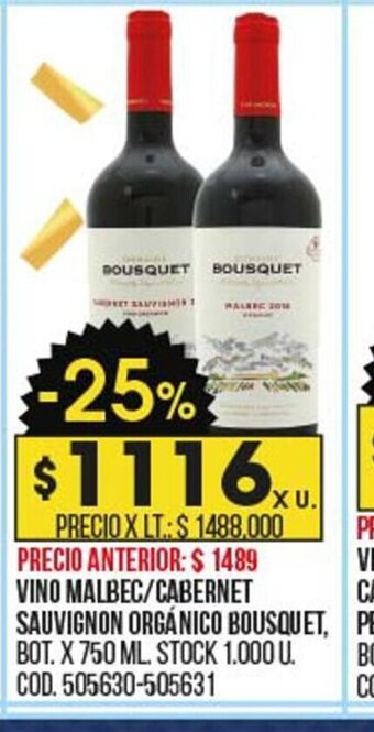 Coto Vino Malbec / Cabernet Sauvignon Orgánico Bousquet oferta