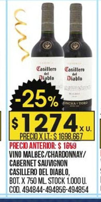 Coto Vino Malbec / Chardonnay / Cabernet Sauvignon Casillero Del Diablo oferta
