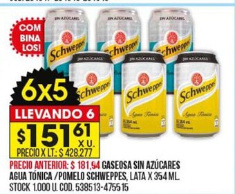 Coto Gaseosa Sin Azúcares Agua Tónica / Pomelo Schweppes oferta
