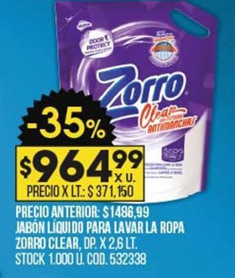 Coto Jabón Líquido Para Lavar La Ropa Zorro Clear oferta
