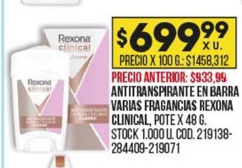 Coto Antitranspirante En Barra Varias Fragancias Rexona Clinical oferta