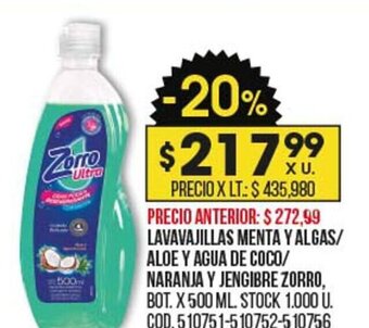 Coto Lavavajillas Menta Y Algas/Aloe Y Agua De Coco/Naranja Y Jengibre Zorro oferta