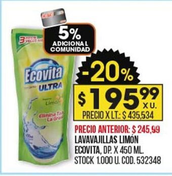 Coto Lavavajillas Limón Ecovita oferta