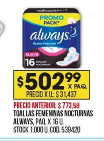 Coto Toallas Femeninas Nocturnas Always oferta