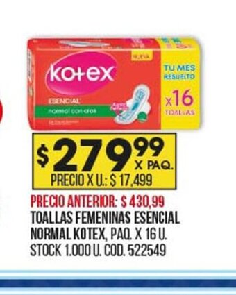 Coto Toallas Femeninas Esencial Normal Kotex oferta
