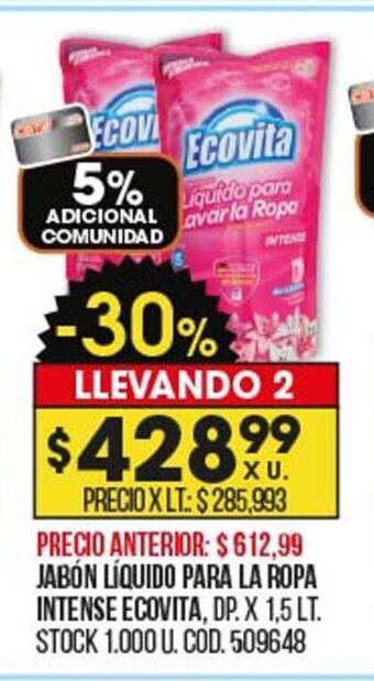Coto Jabón Líquido Para La Ropa Intense Ecovita oferta