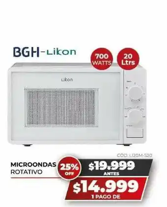 Novogar BGH - Likon Microondas Rotativo 700 Watts 20 Ltrs oferta