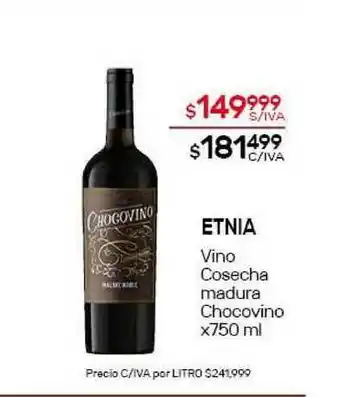 Nini Mayorista Etnia Vino Cosecha Madura Chocovino X 750ml oferta