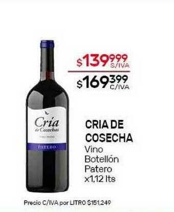 Nini Mayorista Cria De Cosecha Vino Botellón Patero x 1,12 lts oferta