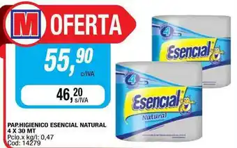 Maxiconsumo Pap.Higienico Esencial Natural 4 X 30 MT oferta