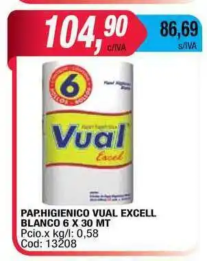 Maxiconsumo Pap.Higienico Vual Excell Blanco 6 X 30 MT oferta