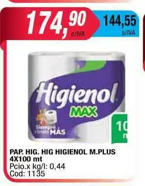 Maxiconsumo Pap. Hig. Hig Higienol M.Plus 4x100 MT oferta