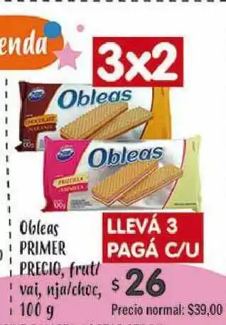 Supermercados Aiello Obleas Primer Precio, Frut-Vai, Nja-Choc, 100g oferta