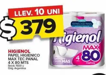 Carrefour Maxi Higienol papel higienico max tec panal 4 x 80 mts oferta