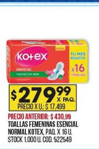 Coto Toallas femeninas esencial normal kotex oferta