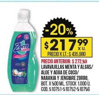 Coto Lavavajillas menta y algas aloe y agua de coco naranja y jengibre zorro oferta