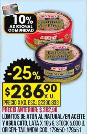 Coto Lomitos de atún al natural en aceite y agua coto oferta