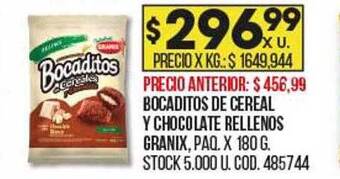 Coto Bocaditos de cereal y chocolate rellenos granix oferta