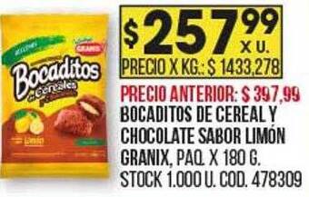 Coto Bocaditos de cereal y chocolate sabor limón granix oferta