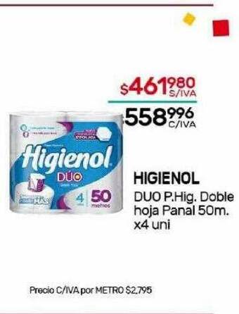 Nini Mayorista Higienol duo p hig doble hoja panal oferta
