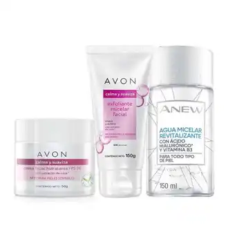 Avon Set x3 agua micelar + exfoliante micelar + crema facial hidratante oferta