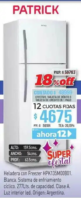 Red del Hogar Patrick Heladera Con Freezer Hpk135moob01 oferta