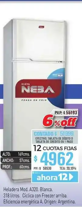 Red del Hogar Neba Nueva Heladera A320 Blanca oferta