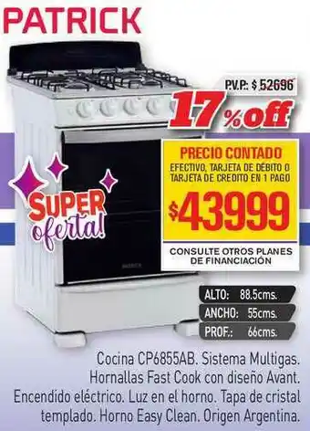 Red del Hogar Patrick Cocina Cp6855ab Sistema Multigas oferta